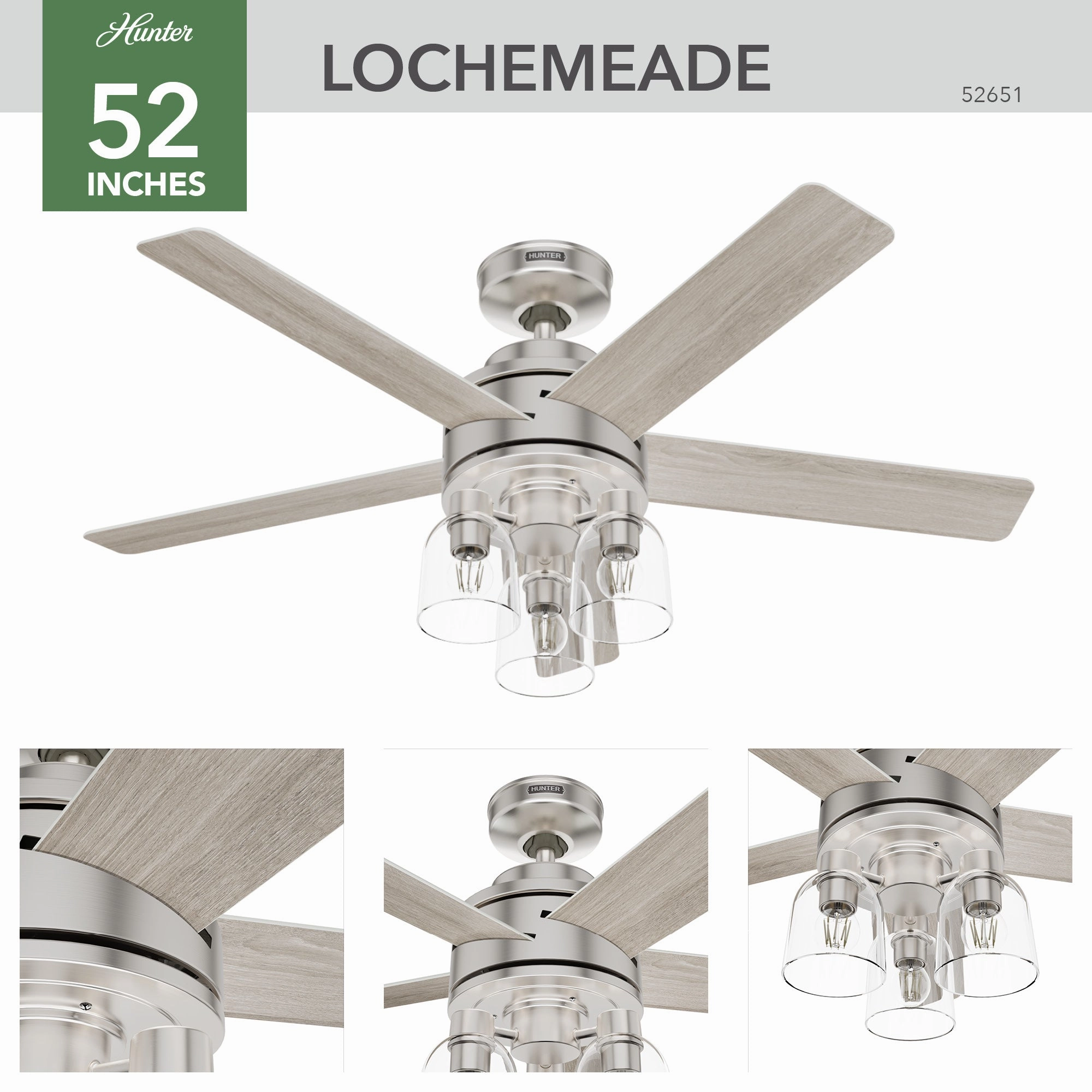 Lochemeade 52"Ceiling Fan Brushed Nickel