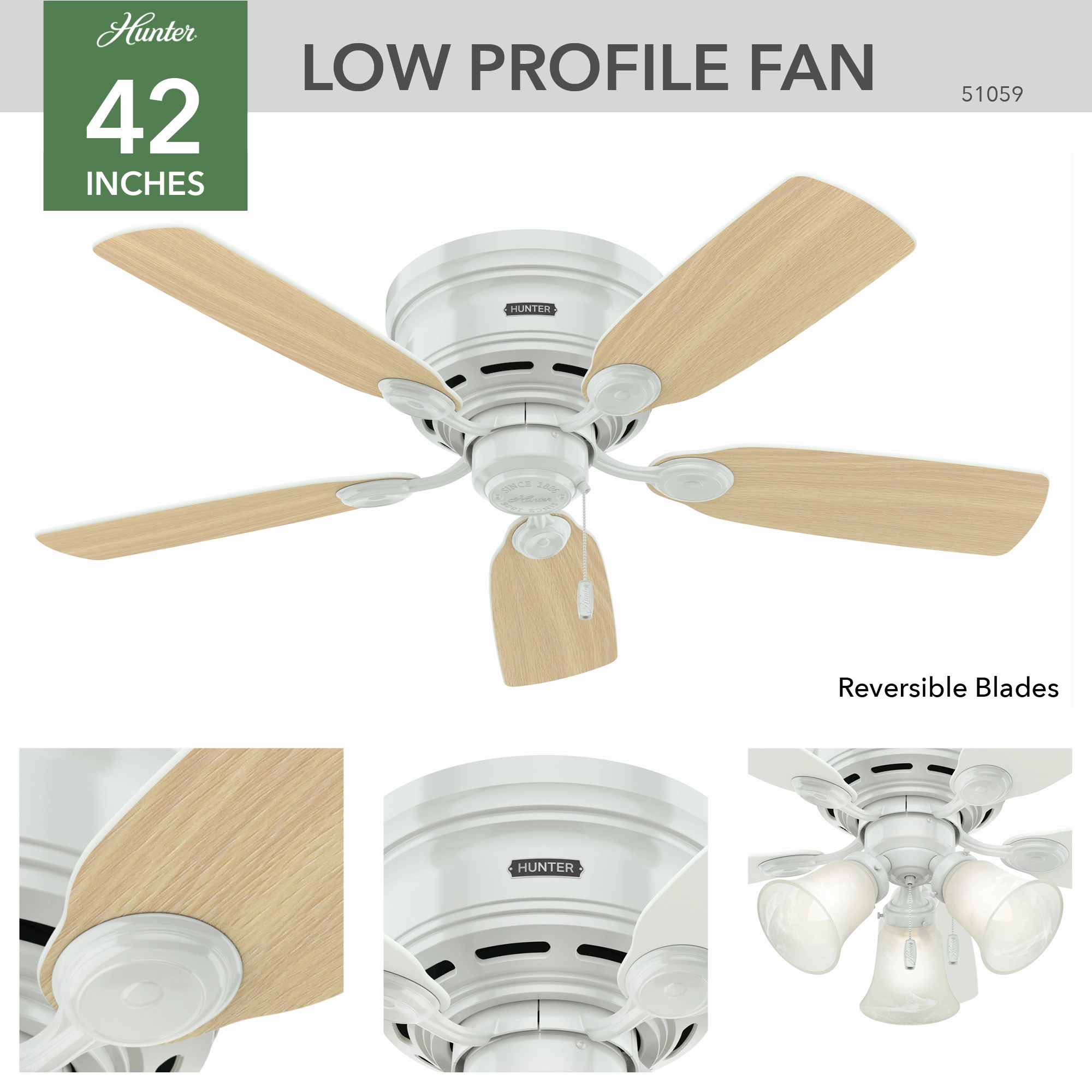 Low Profile 42"Ceiling Fan White
