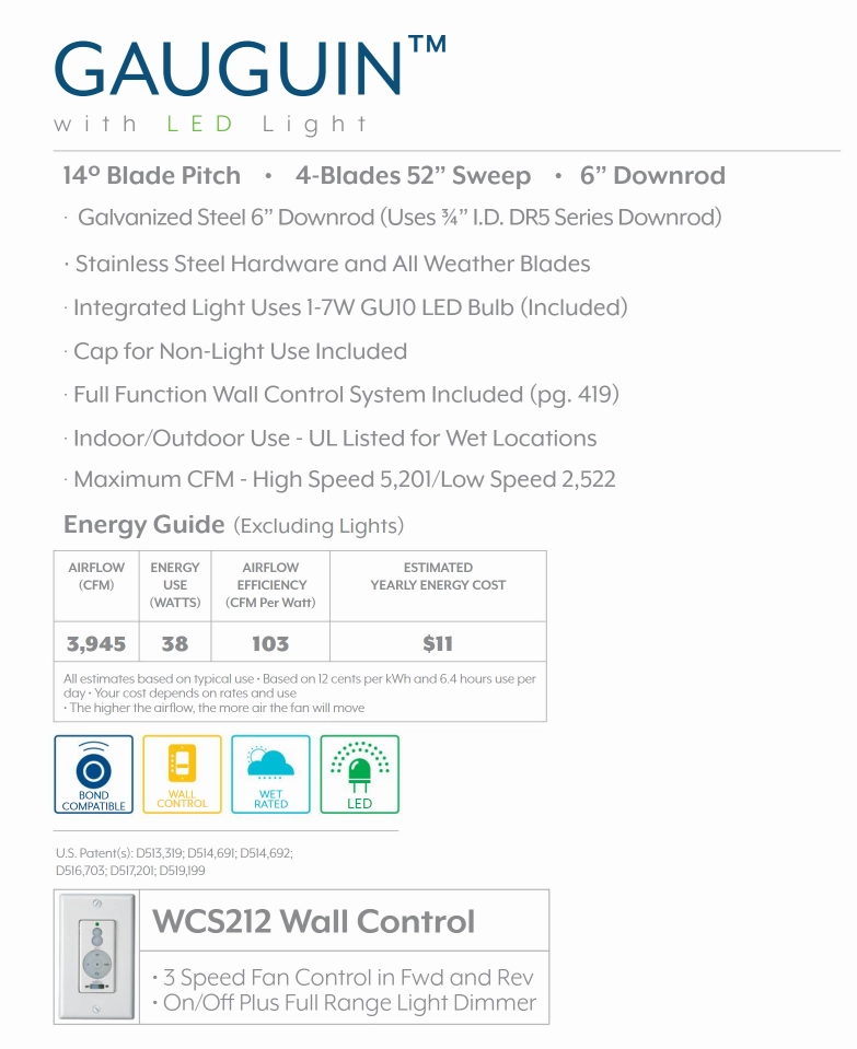 Minka Aire 52" Gauguin Outdoor Ceiling Fan with LED Light and Wall Control