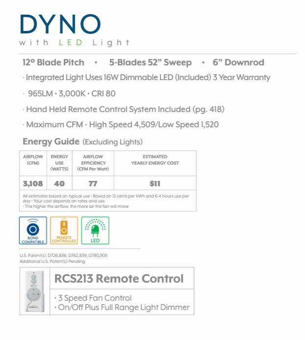 Minka Aire Dyno 52" Ceiling Fan with LED Light and Hand Held Remote