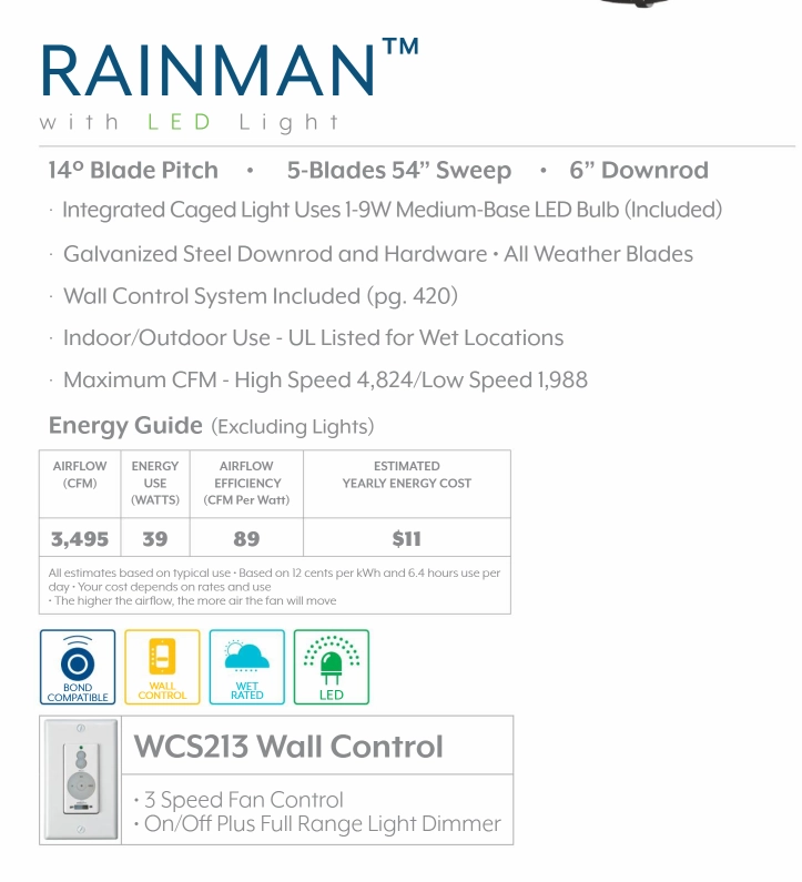 Minka Aire Rainman 54" Outdoor Ceiling Fan with LED Light and Wall Control