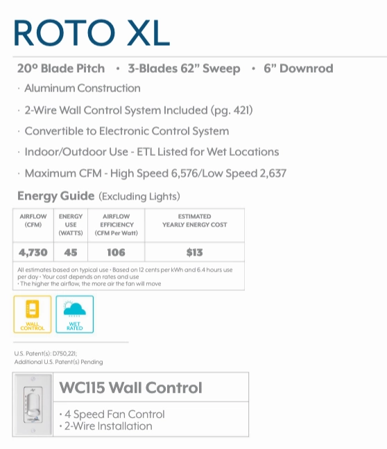 Minka Aire Roto XL 62" Outdoor Ceiling Fan with Wall Control