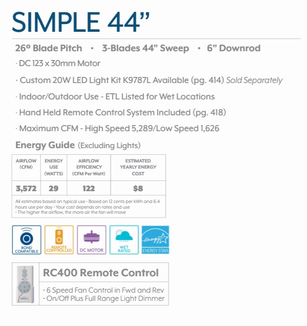 Minka Aire Simple DC Motor Indoor/Outdoor Ceiling Fan with Hand Held Remote