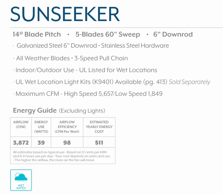 Minka Aire Sunseeker 60" Outdoor Pull Chain Ceiling Fan