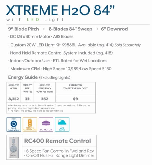 Minka Aire Xtreme H2O 9 Blade Outdoor Ceiling Fan with Remote Control