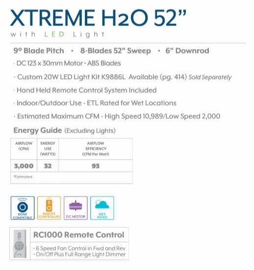 Minka Aire Xtreme H2O 9 Blade Outdoor Ceiling Fan with Remote Control