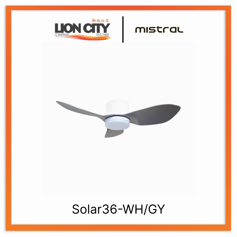 MISTRAL Solar36-WH/GY Ceiling Fan-36" Huggger 24W LED standard all-purpose electric cooling fans