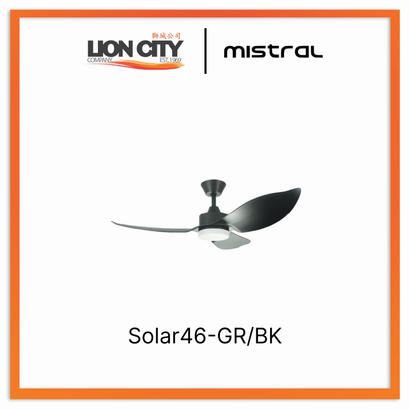 Mistral Solar46-GR/BK Ceiling Fan-46", Huggger, 24W LED Grey/Black standard all-purpose electric cooling fans