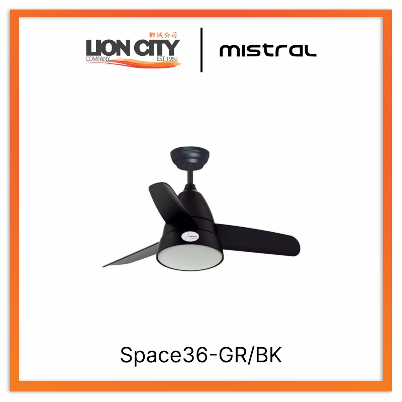 Mistral Space36-GR/BK Ceiling Fan-36", 45W Grey/Black standard all-purpose electric cooling fans