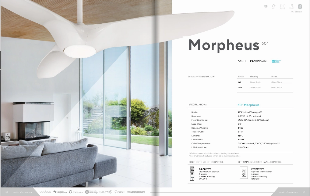 Modern Forms Fan Morpheus 60" Smart Outdoor DC Ceiling Fan with 19.5W CCT LED and Remote