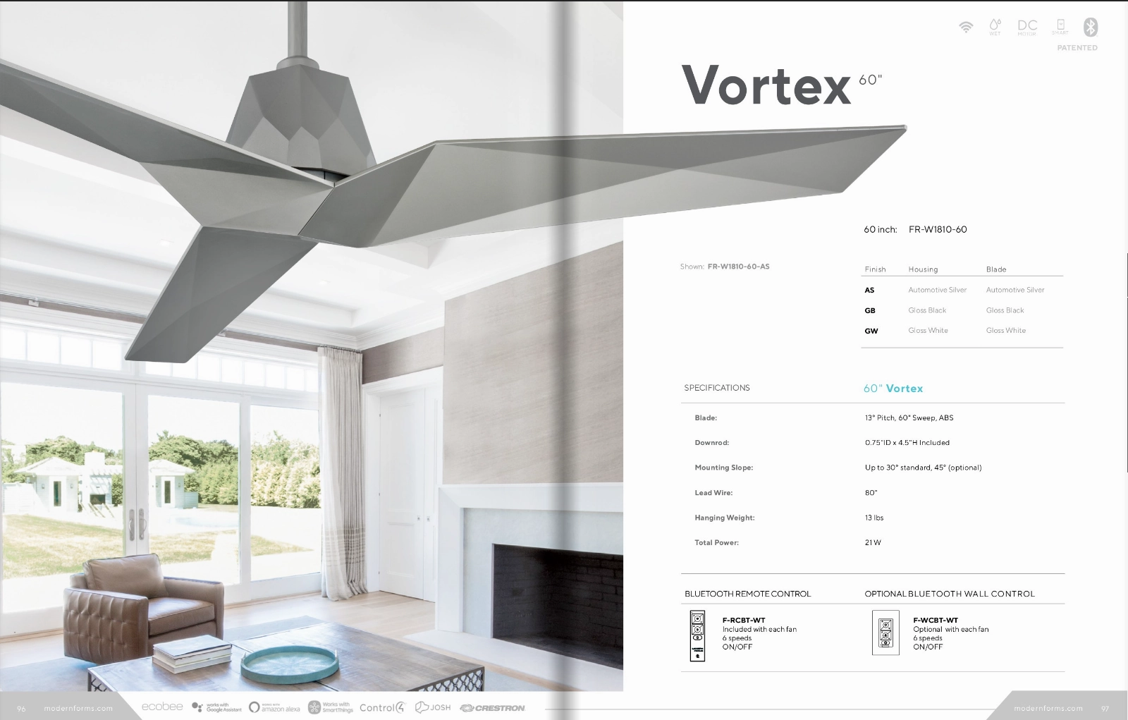 Modern Forms Fan Vortex 60" Smart Outdoor DC Ceiling Fan with Remote