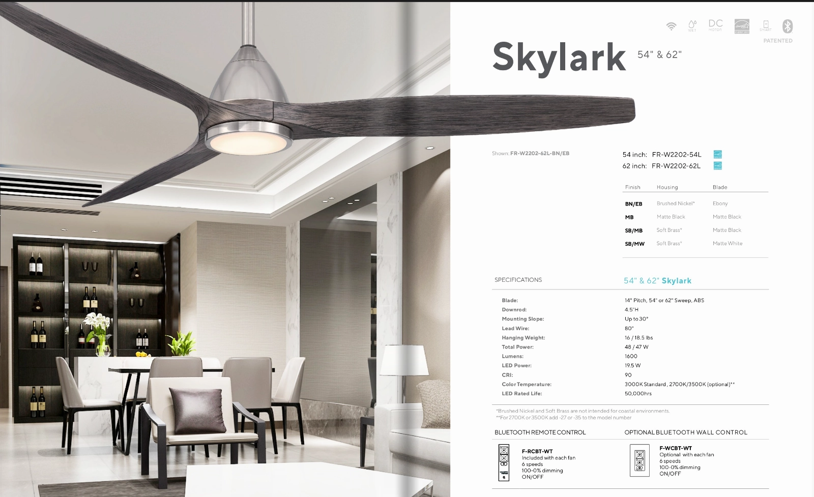 Modern Forms Fans Skylark Smart Outdoor DC Ceiling Fan with 19.5W CCT LED and Remote Control