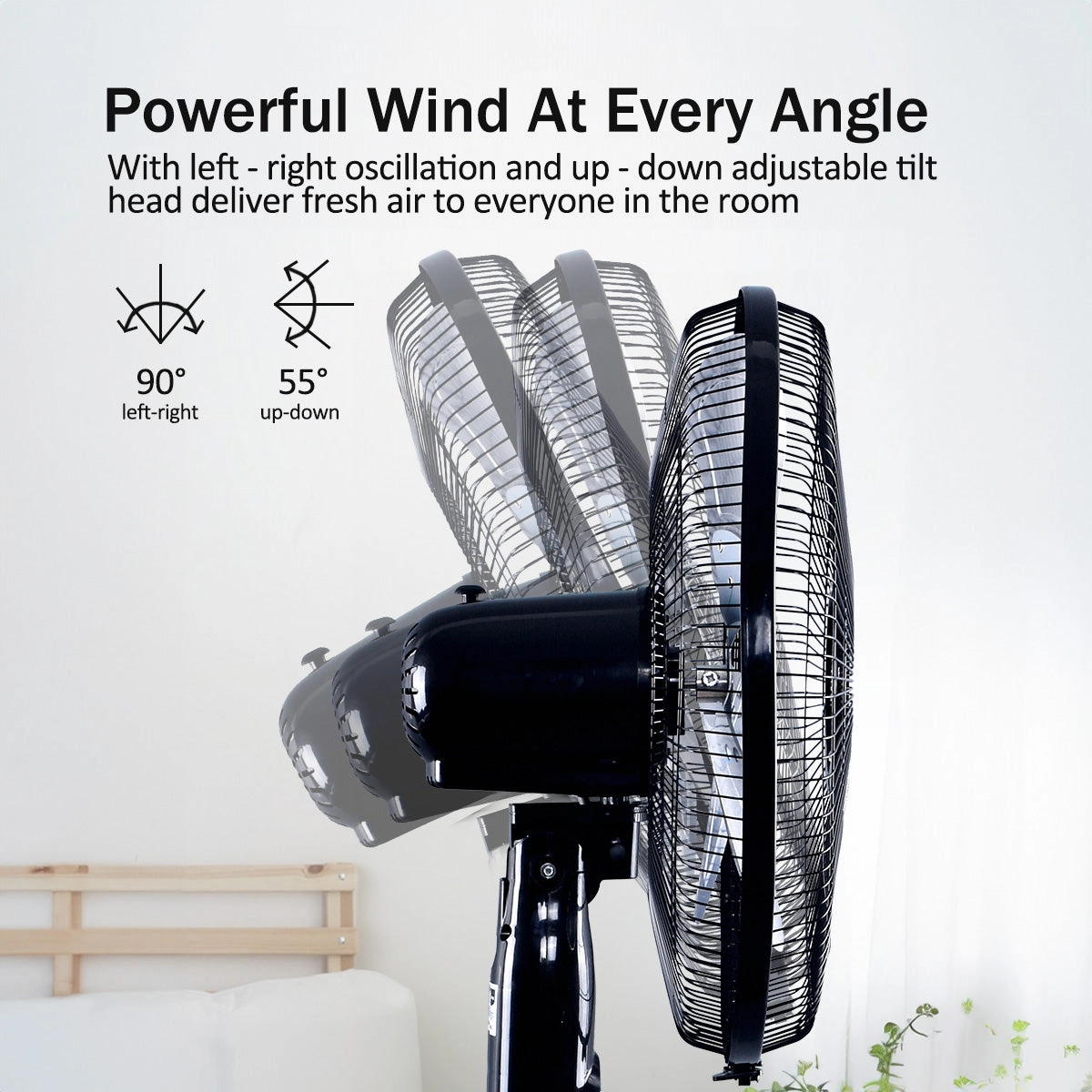 MyChoice 16" Stand Fan  Adjustable Height, Oscillation, Powerful, Quiet, Energy-efficient Cooling, Home/Office, 3-Speed, black, MC40