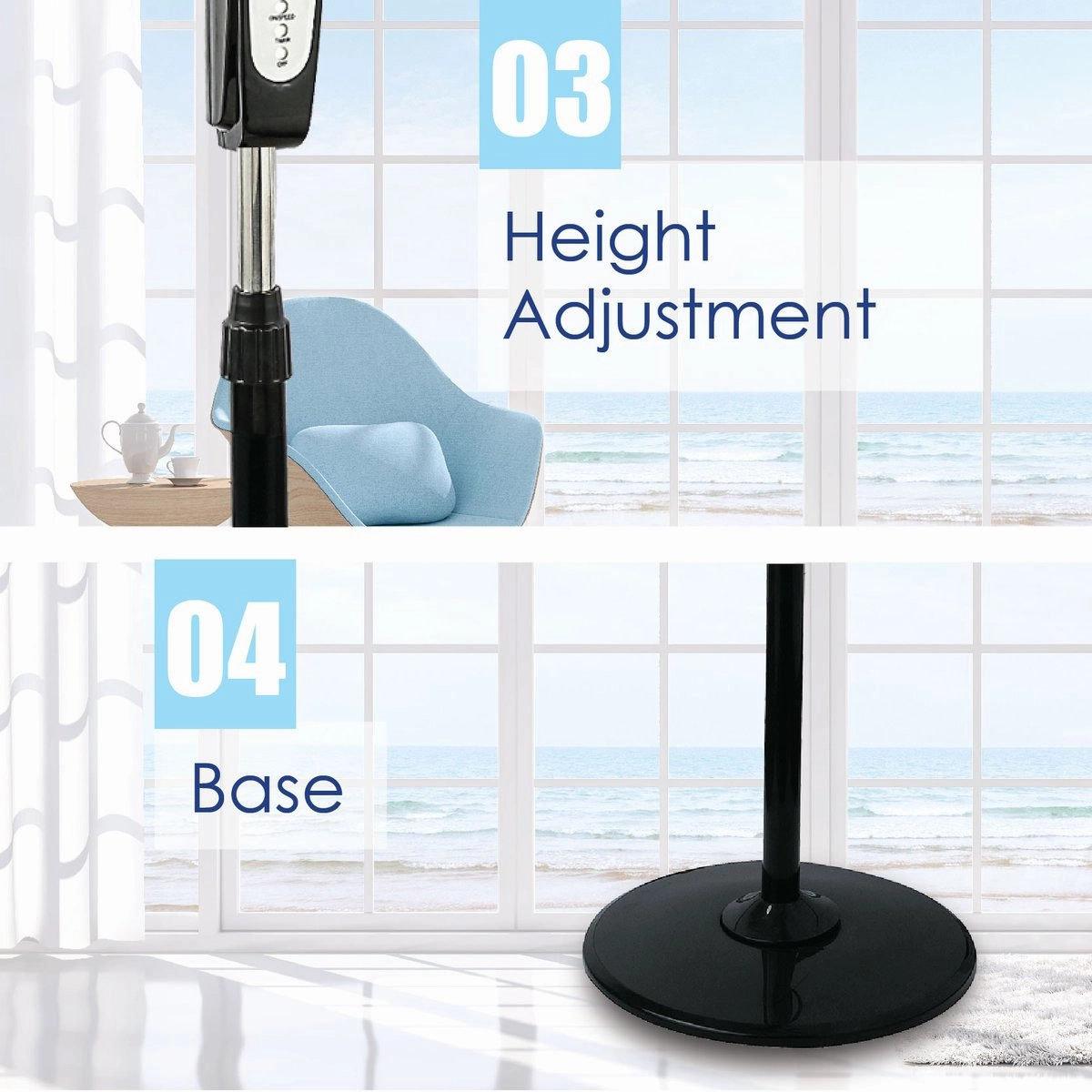 MyChoice 16" Stand Fan  Remote Control, Adjustable Height, Oscillation, Timer, Powerful, Energy-efficient Cooling, 3-Speed, black, MC408R