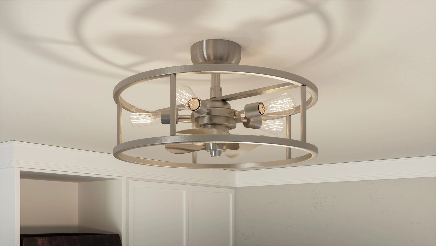 New Harbor Five Light Fandelier Brushed Nickel