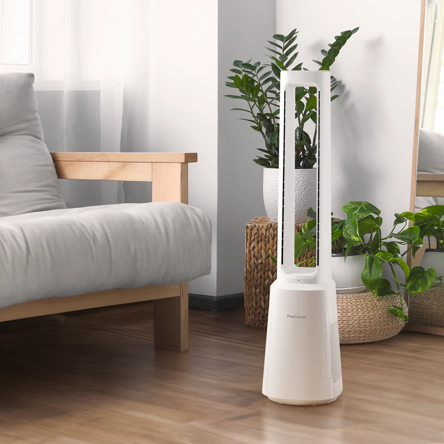 OmniAir 41" Premium Bladeless Tower Fan and Air Purifier with Smart App Control - White