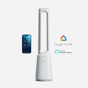 OmniAir 41" Premium Bladeless Tower Fan and Air Purifier with Smart App Control - White smart home fans with remote access