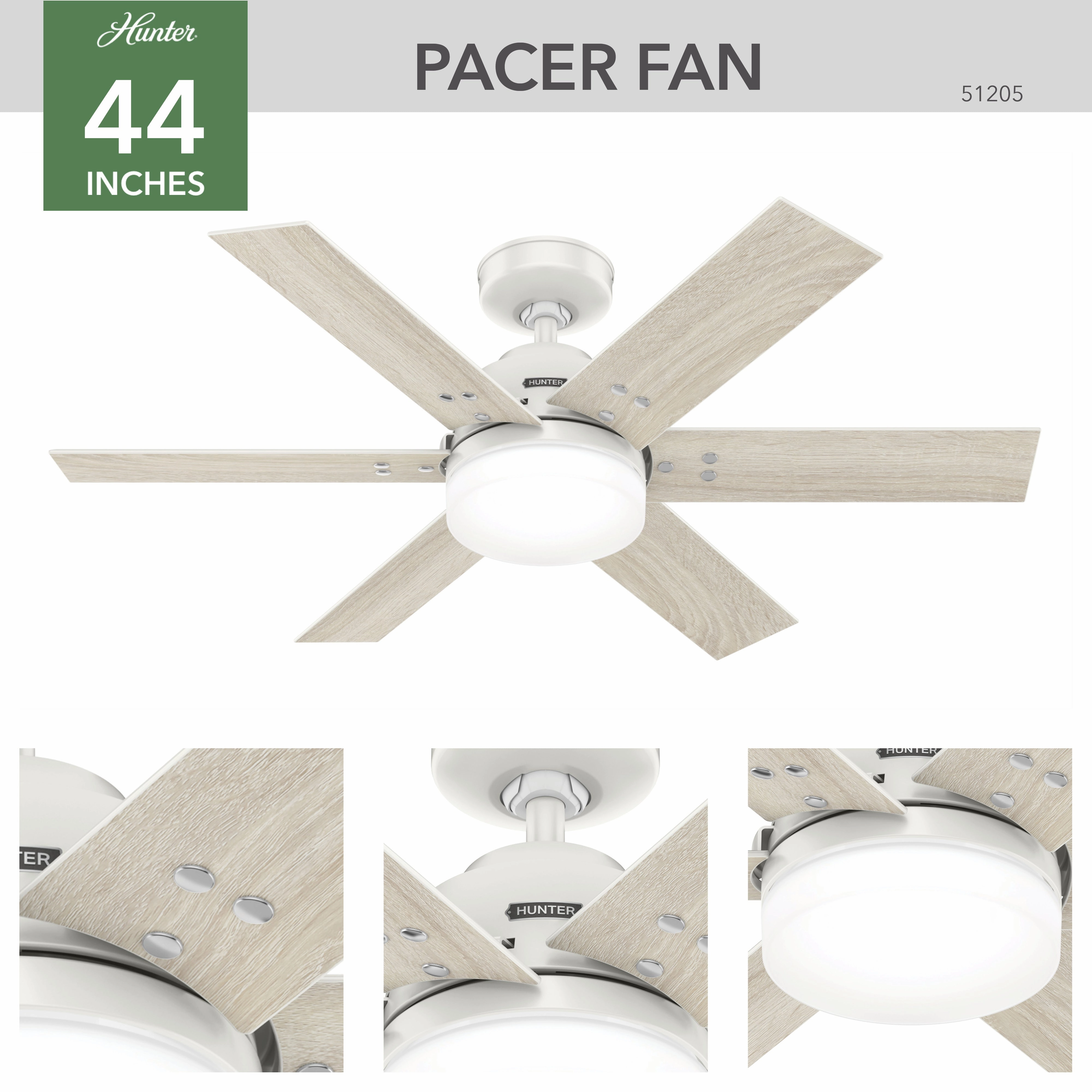 Pacer 44"Ceiling Fan Fresh White