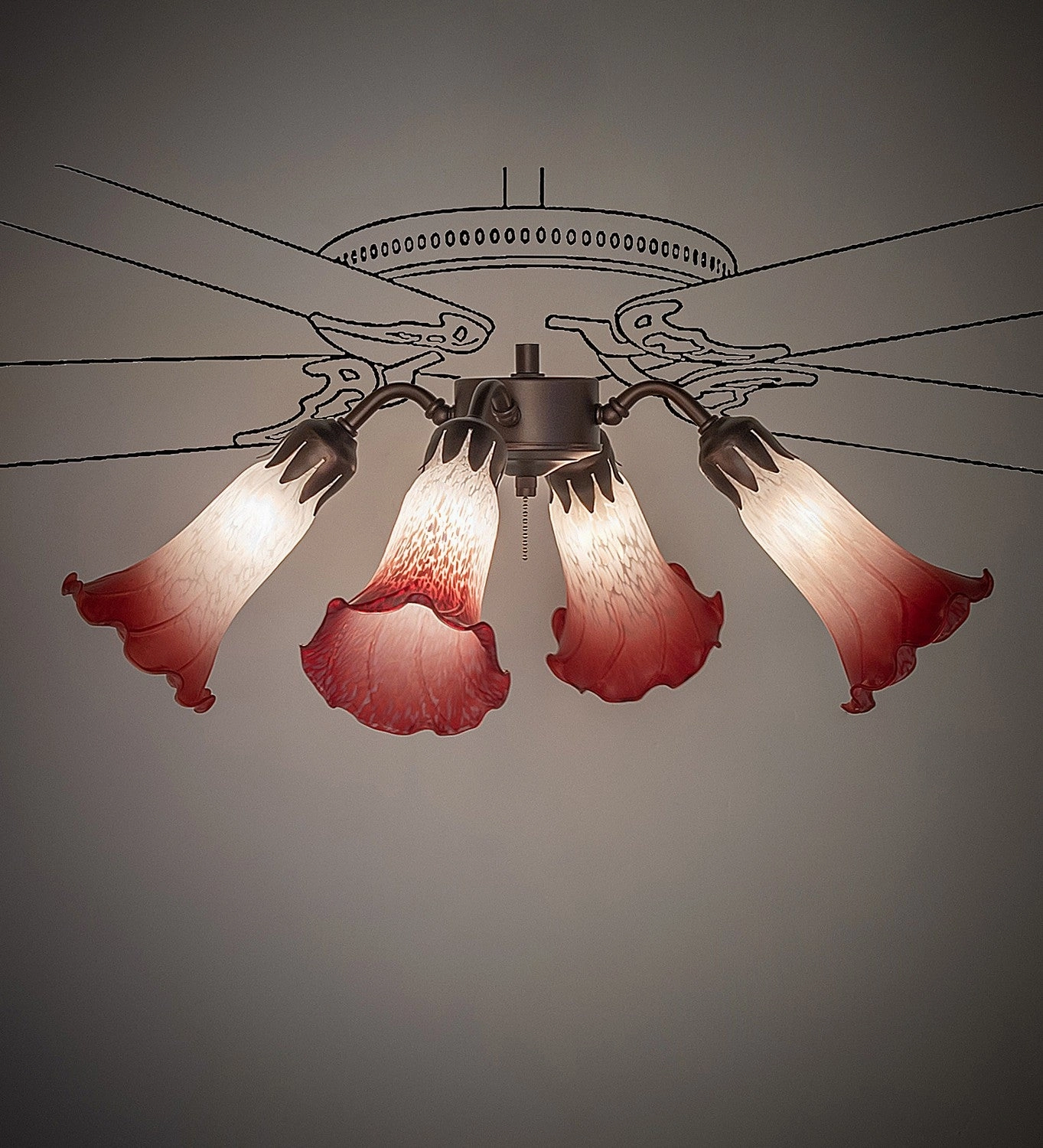 Pink/White Four Light Fan Light