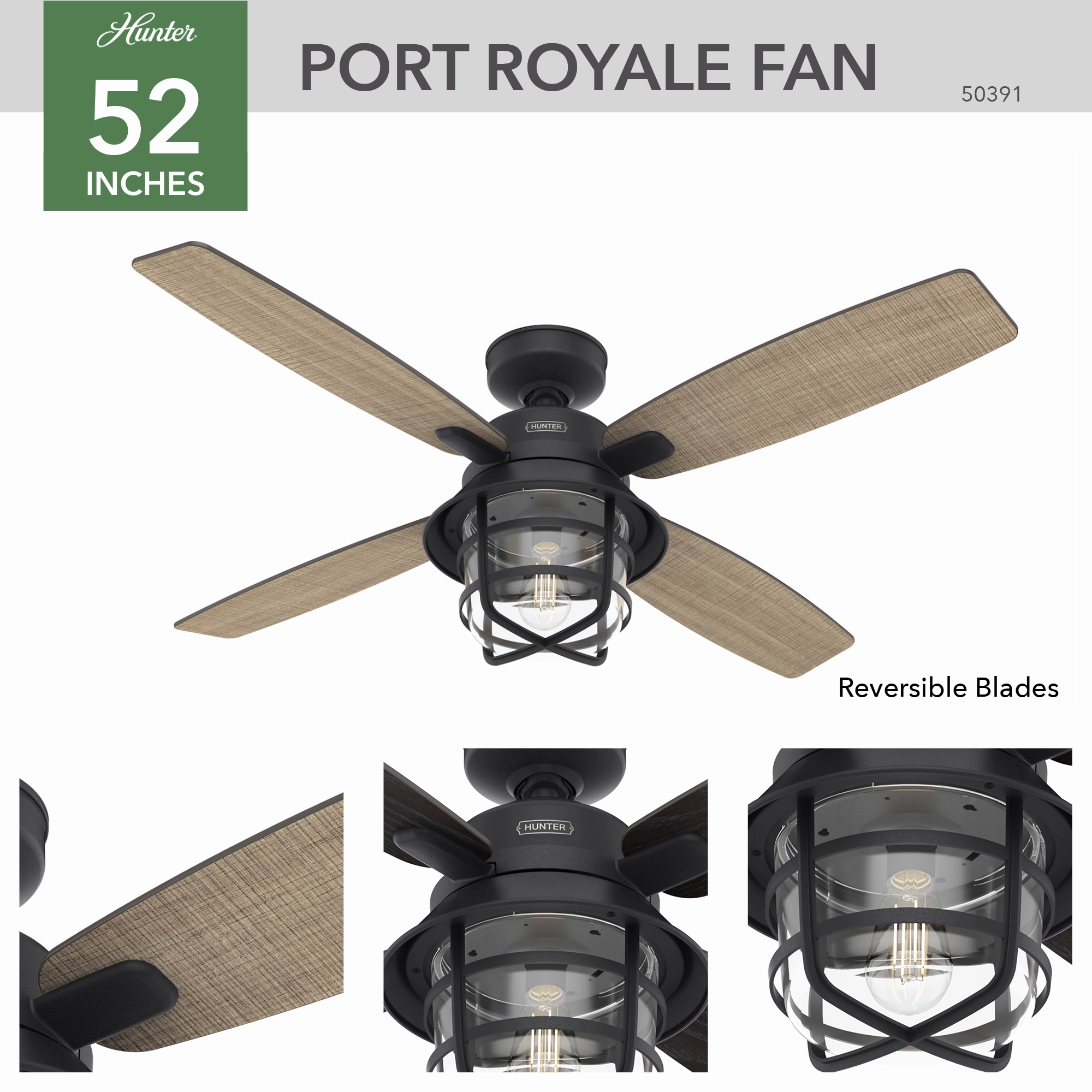 Port Royale 52"Ceiling Fan Natural Black Iron