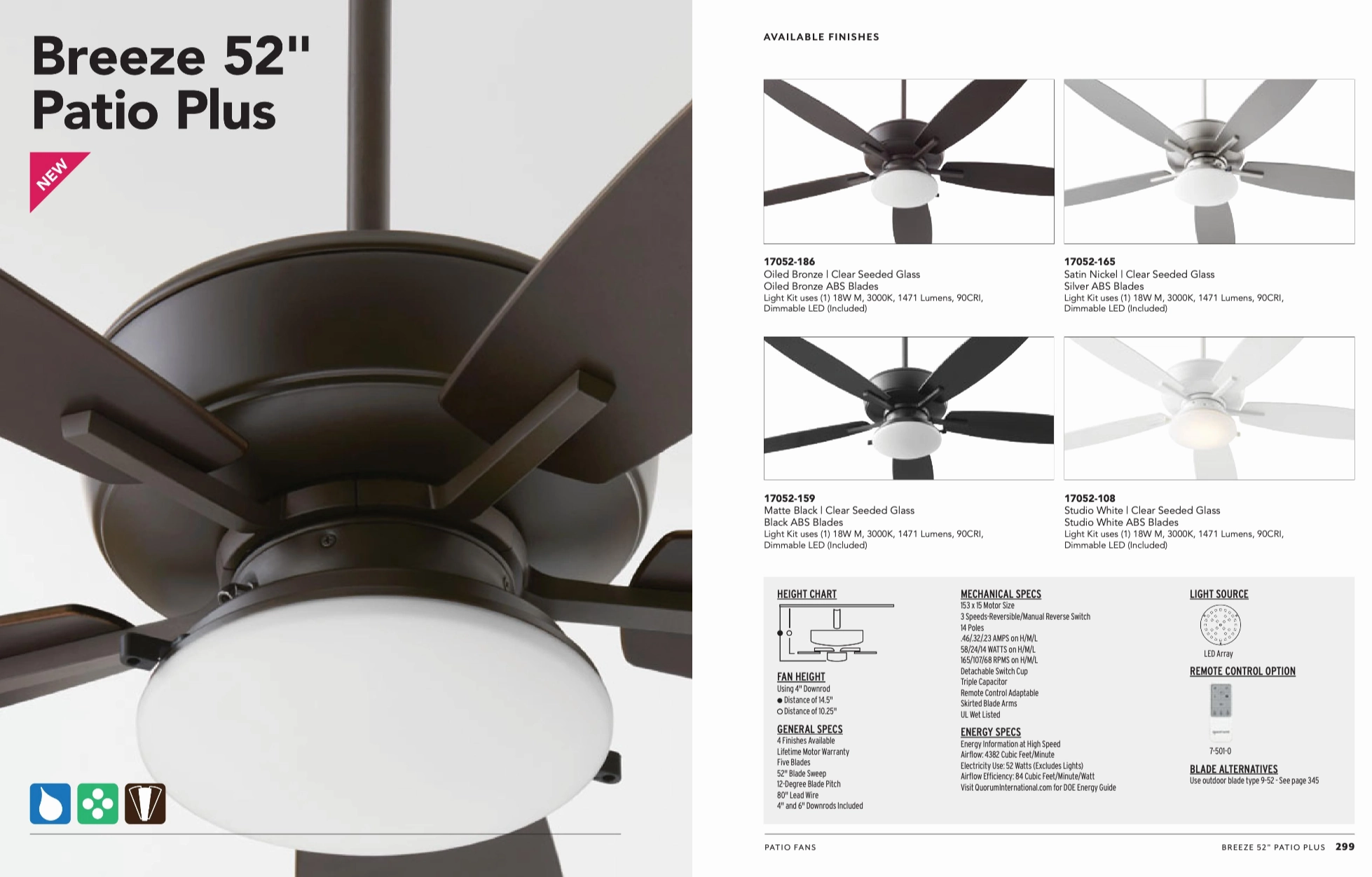 Quorum Breeze 52" Patio Plus Outdoor 18W LED Patio Pull Chain Ceiling Fan