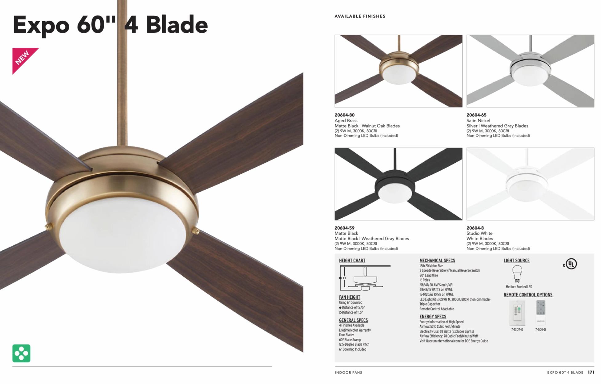 Quorum Expo 52" 4 Blade 18W LED Pull Chain Ceiling Fan