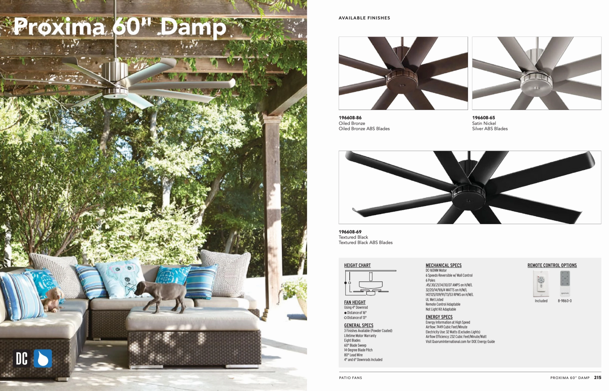 Quorum Fan Proxima Outdoor DC Patio Ceiling Fan with Wall Control-Discontinued