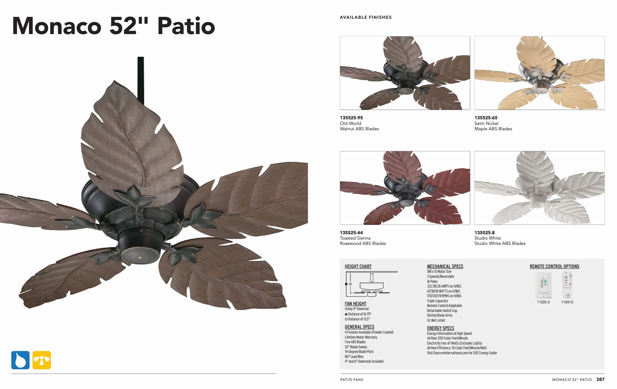 Quorum Monaco 52" Outdoor Pull Chain Patio Fan
