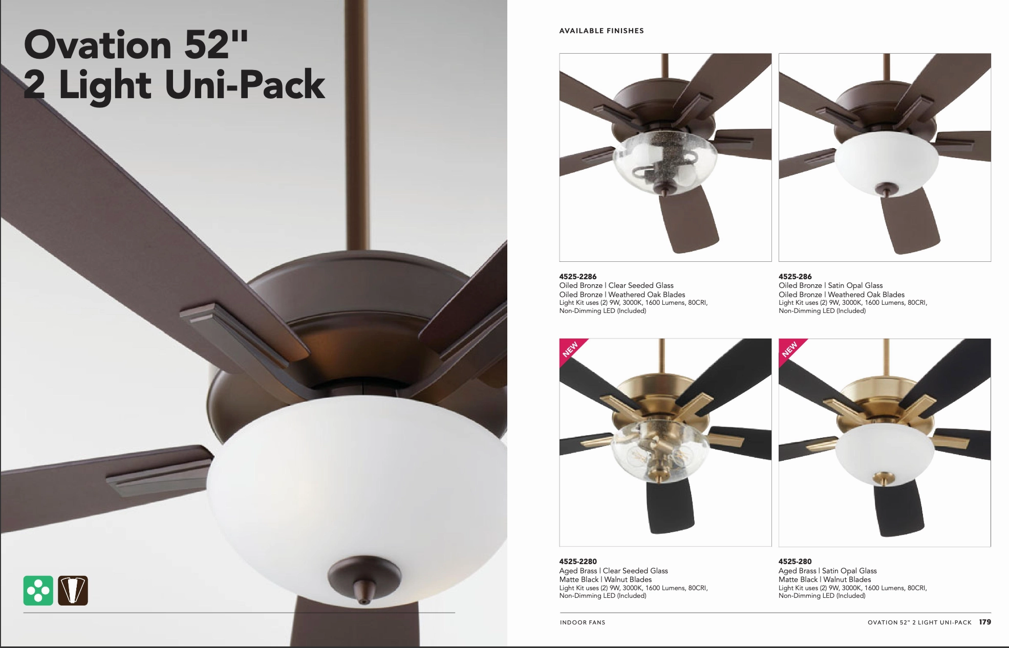 Quorum Ovation 52" 2 Light 18W LED Indoor Pull Chain Ceiling Fan