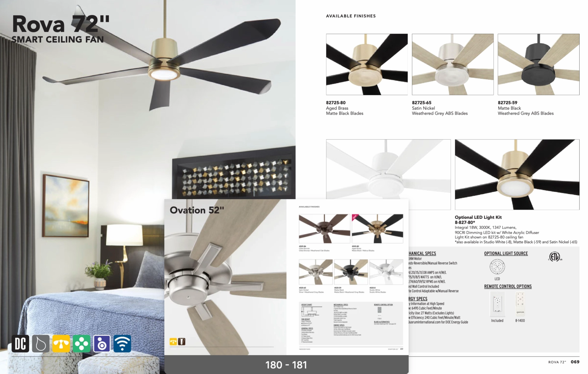 Quorum Rova 72" Smart Indoor/Outdoor DC 18W LED Patio Fan with Remote