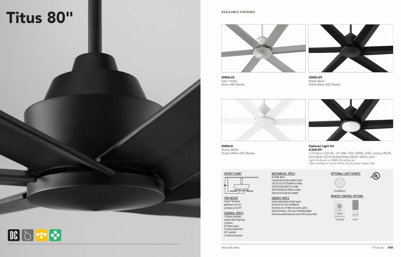 Quorum Titus Indoor/Outdoor DC LED Ceiling Fan with 18W LED and Wall Control