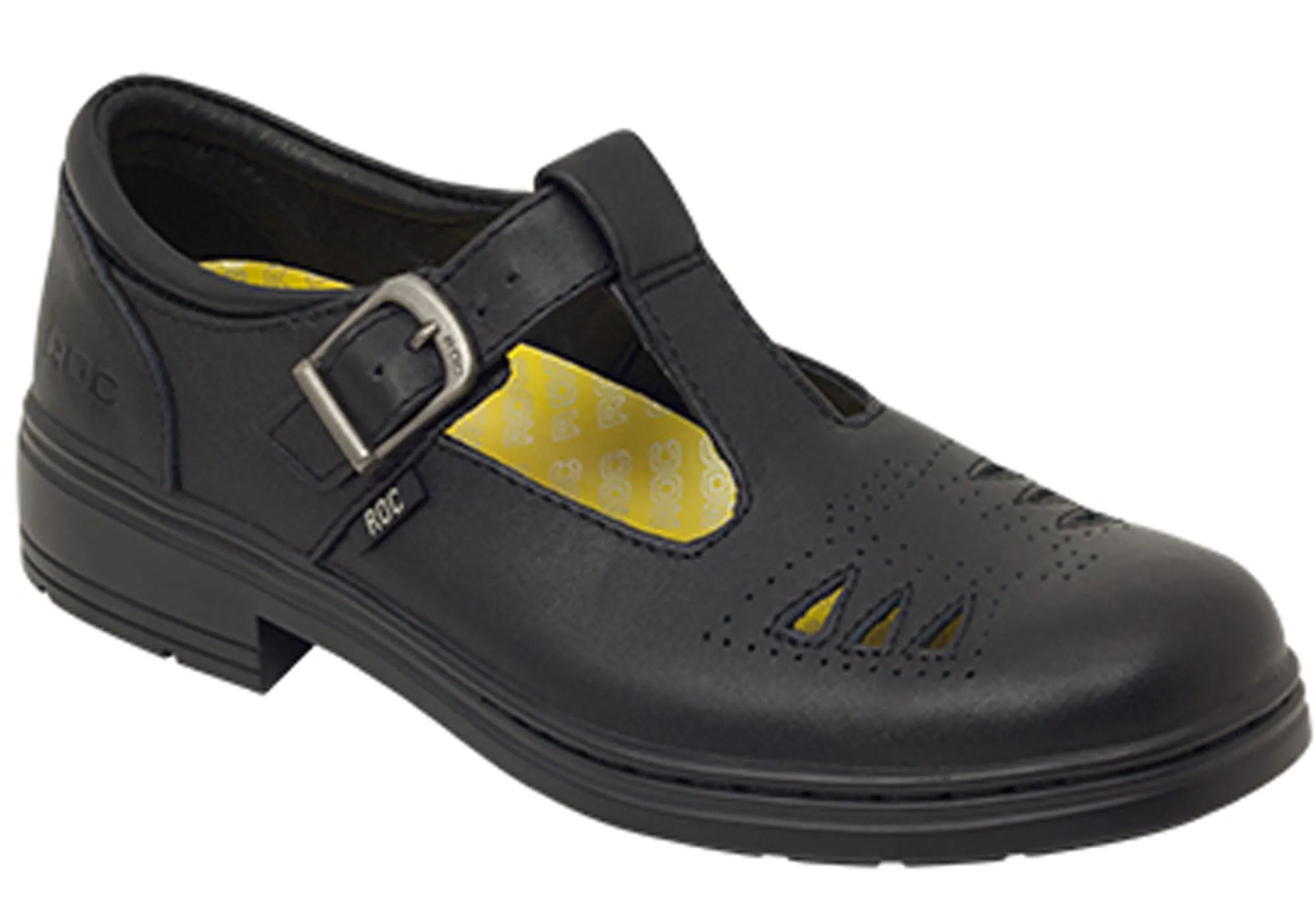 ROC Lattice Junior Girls/Kids Black T Bar Leather School Shoes Roc Shoes