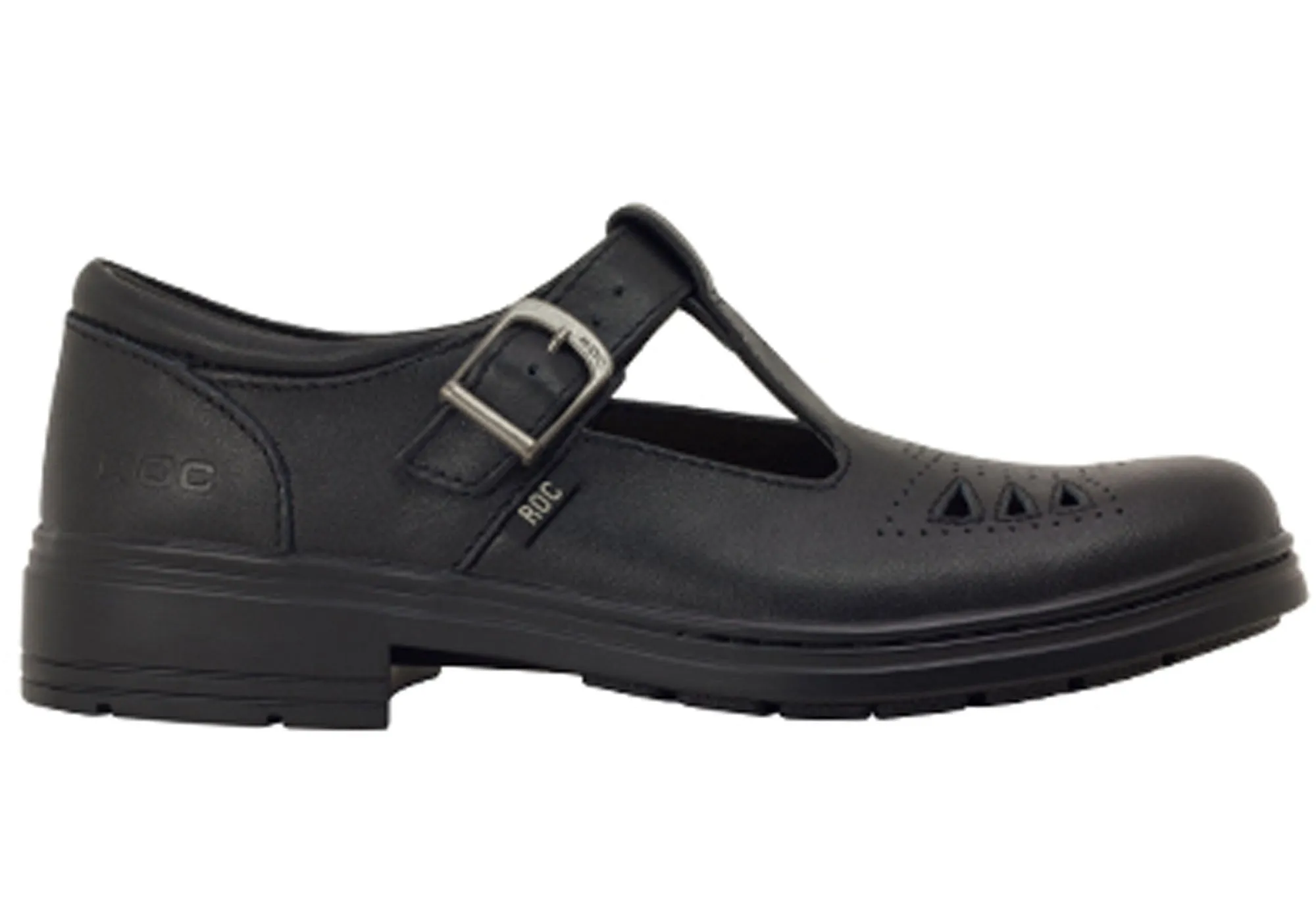 ROC Lattice Junior Girls/Kids Black T Bar Leather School Shoes Roc Shoes