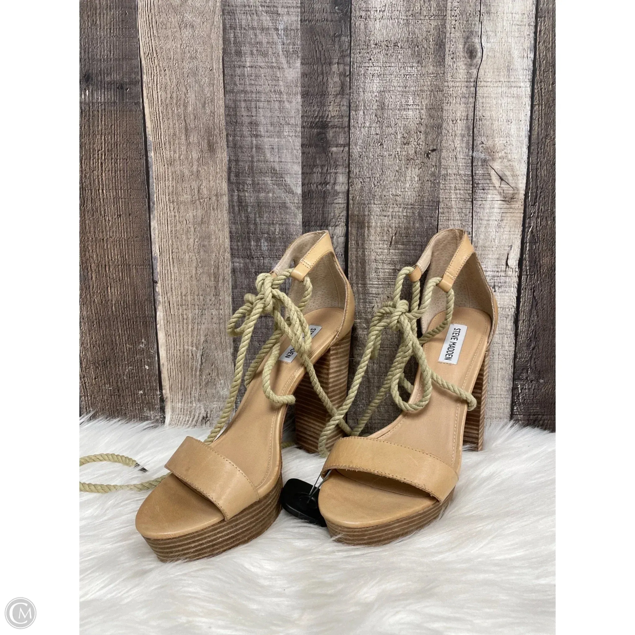 Sandals Heels Block By Steve Madden In Tan, Size: 10