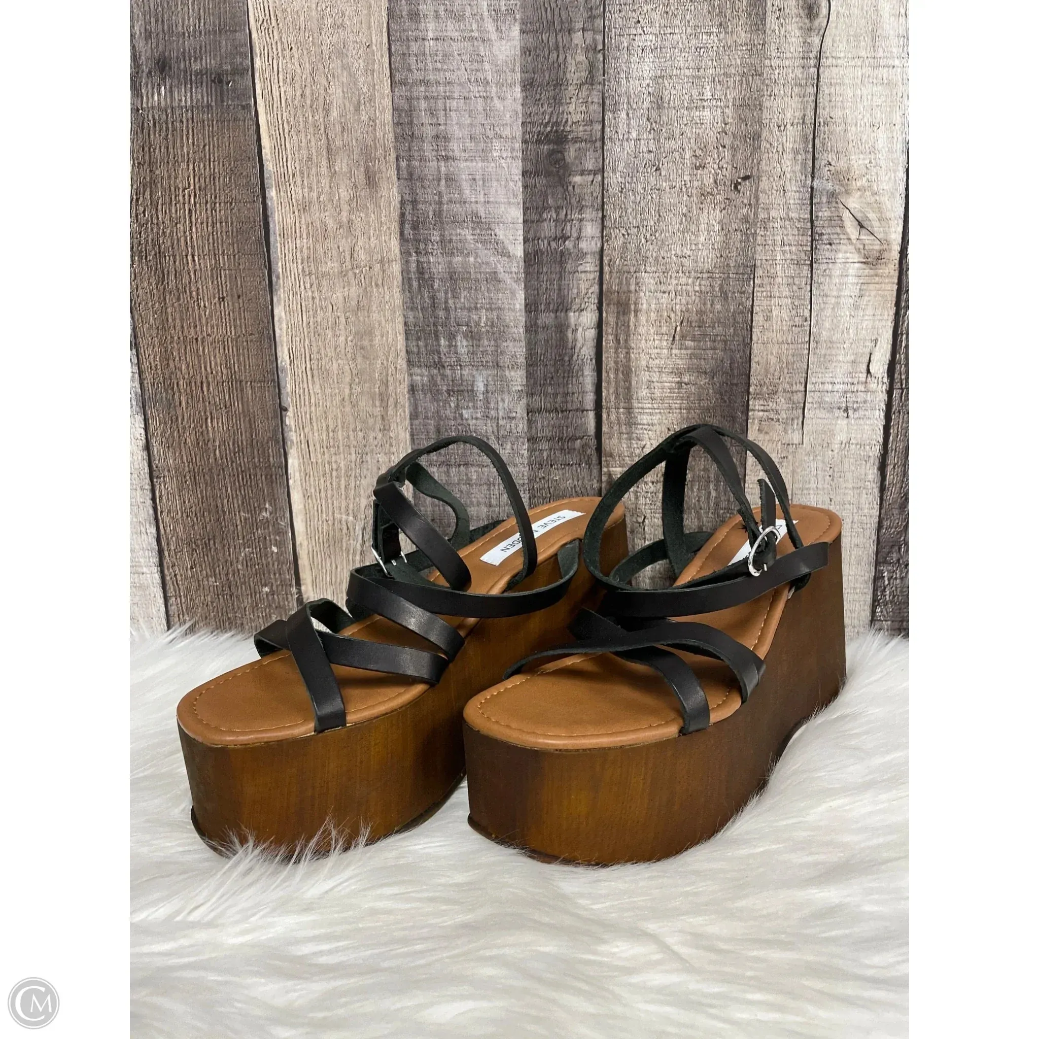 Sandals Heels Wedge By Steve Madden In Black, Size: 10