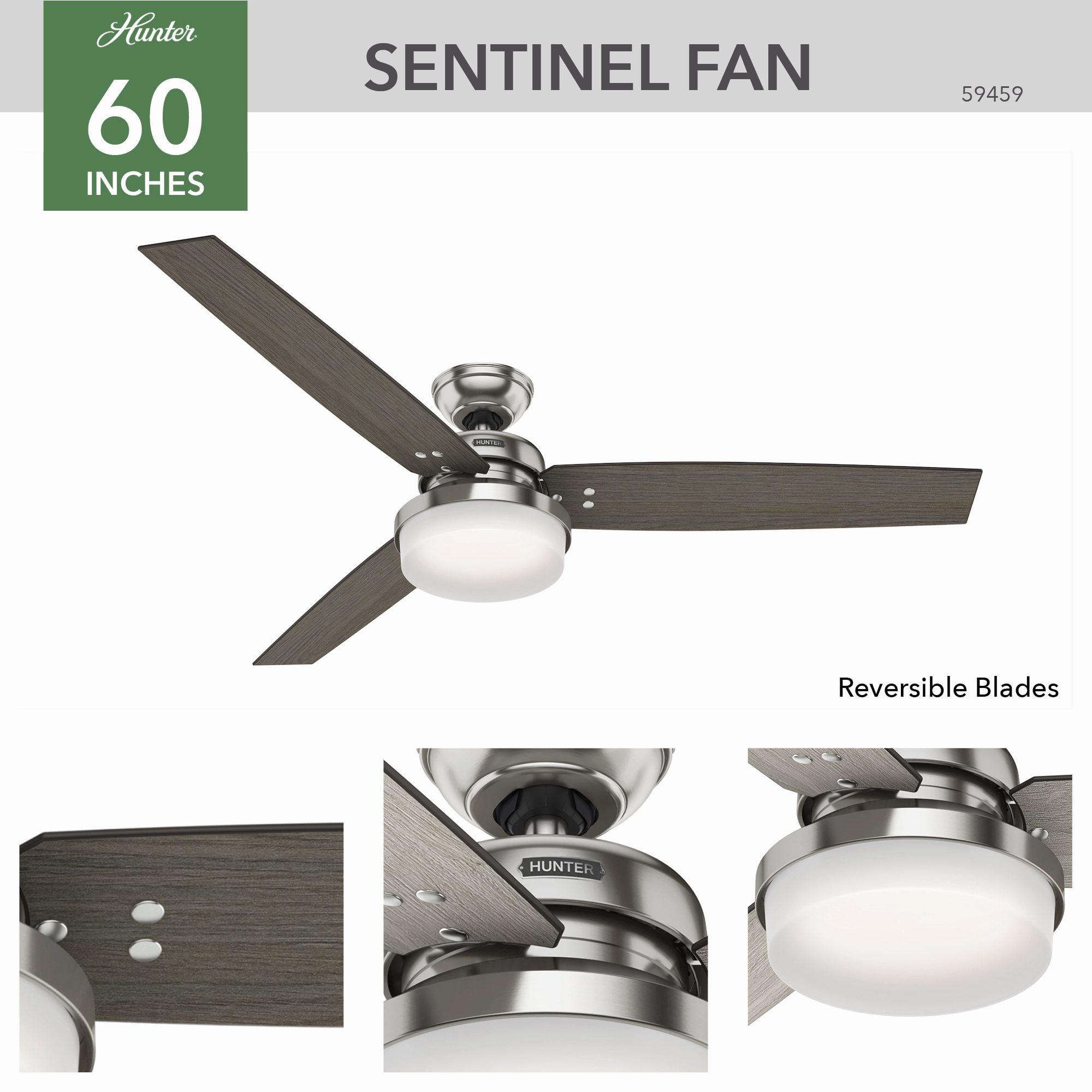 Sentinel 60"Ceiling Fan Brushed Nickel