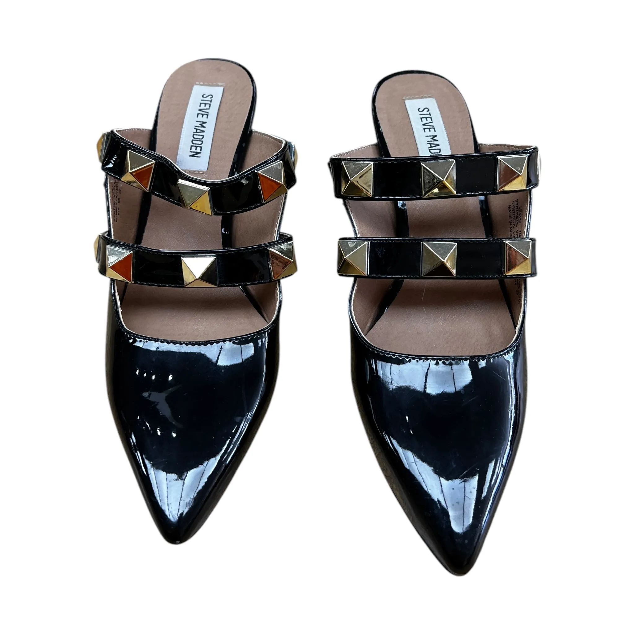 Shoes Heels Kitten By Steve Madden In Black & Gold, Size:7 steve madden