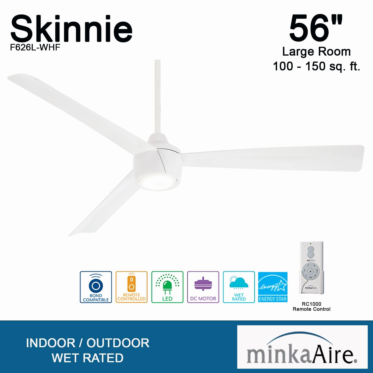 Skinnie 56"Ceiling Fan Flat White