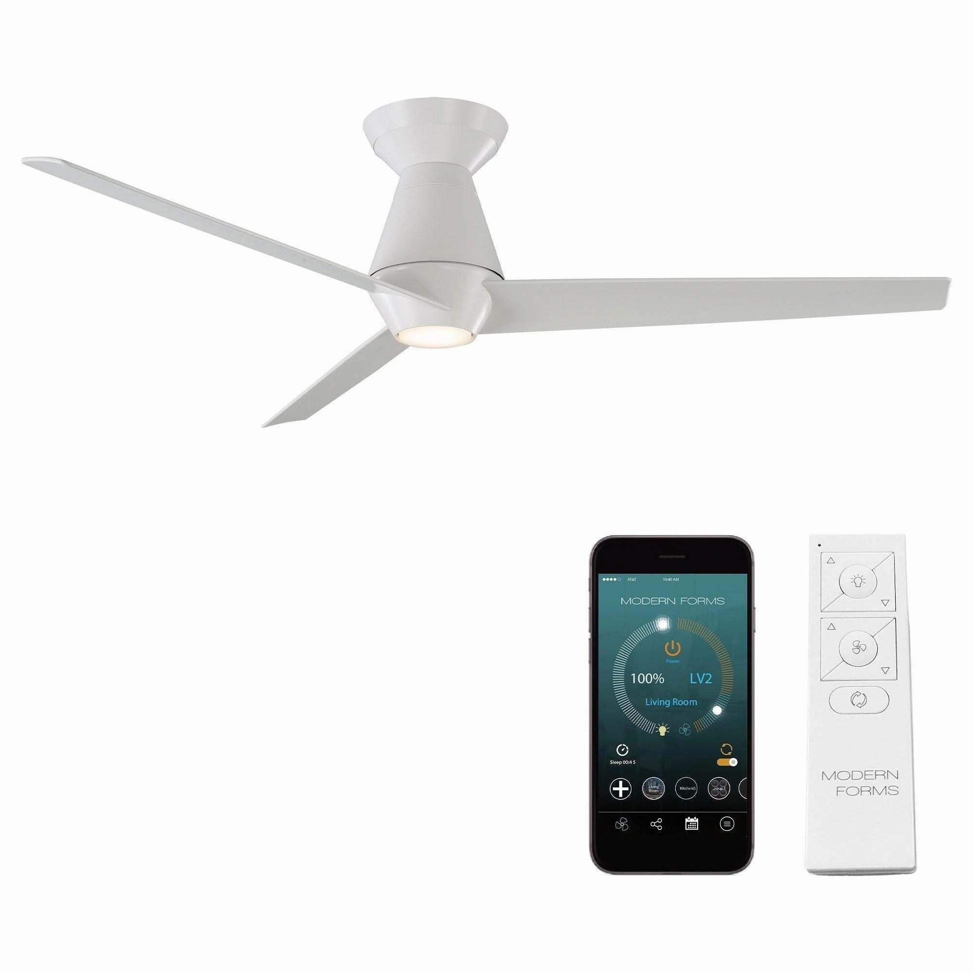 Slim Indoor/Outdoor 3-Blade 52" Smart Flush Mount Ceiling Fan with LED Light Kit and Remote Control