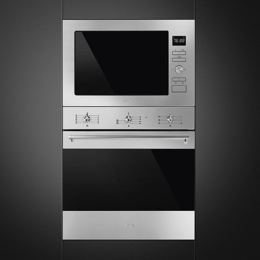 Smeg PC31GNO 30CM Black Glass Gas Hob, 1 burner   PC32GNO 30CM Black Glass Gas Hob, 2 burners   KSET9XE2 90cm Telescopic Hood with Stainless Steel   SF6381X Fan Assisted Oven 60cm Classica Aesthetic Effect Front Panel Bundle Deal