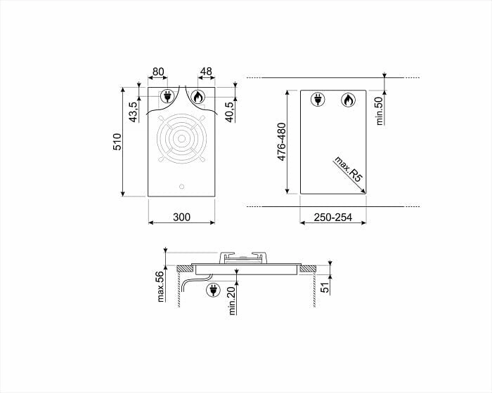 Smeg PC31GNO 30CM Black Glass Gas Hob, 1 burner   PC32GNO 30CM Black Glass Gas Hob, 2 burners   KSET9XE2 90cm Telescopic Hood with Stainless Steel   SF6381X Fan Assisted Oven 60cm Classica Aesthetic Effect Front Panel Bundle Deal
