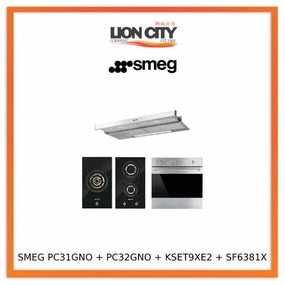 Smeg PC31GNO 30CM Black Glass Gas Hob, 1 burner   PC32GNO 30CM Black Glass Gas Hob, 2 burners   KSET9XE2 90cm Telescopic Hood with Stainless Steel   SF6381X Fan Assisted Oven 60cm Classica Aesthetic Effect Front Panel Bundle Deal standard all-purpose elect