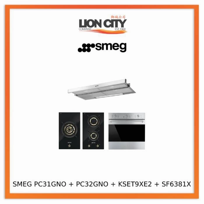 Smeg PC31GNO 30CM Black Glass Gas Hob, 1 burner   PC32GNO 30CM Black Glass Gas Hob, 2 burners   KSET9XE2 90cm Telescopic Hood with Stainless Steel   SF6381X Fan Assisted Oven 60cm Classica Aesthetic Effect Front Panel Bundle Deal standard all-purpose elect