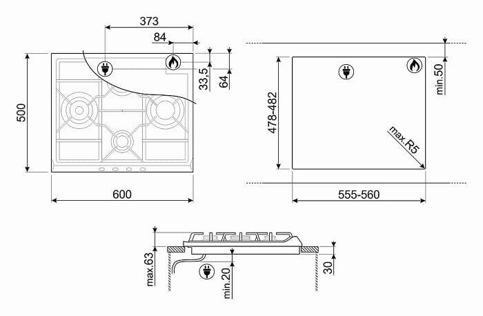 Smeg SER60SGH3 60cm Classic Gas Hob Stainless Steel   KSET9XE2 90cm Telescopic Hood with Stainless Steel   SF6381X Fan Assisted Oven 60cm Classica Aesthetic Effect Front Panel Bundle Deal