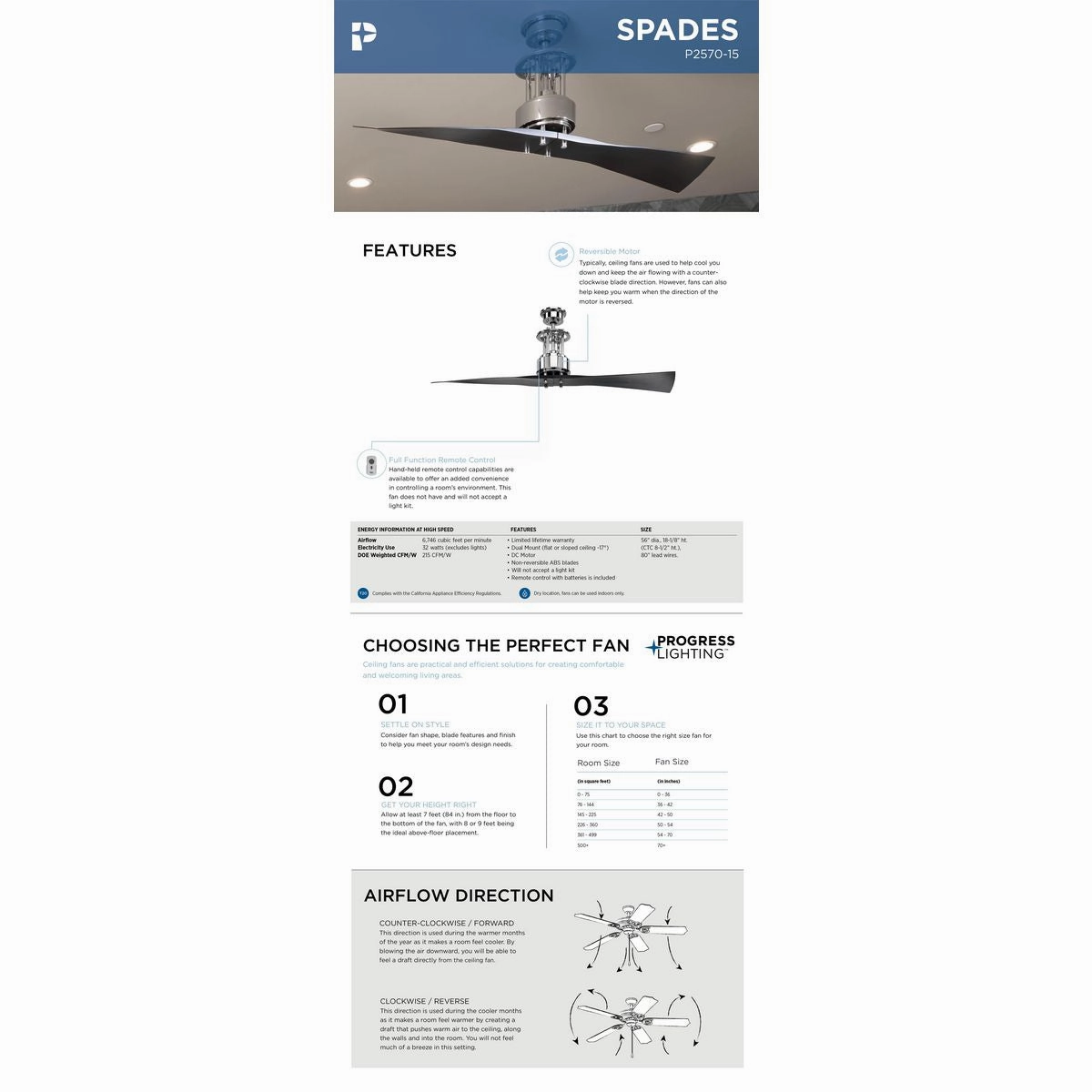 Spades 56"Ceiling Fan Polished Chrome