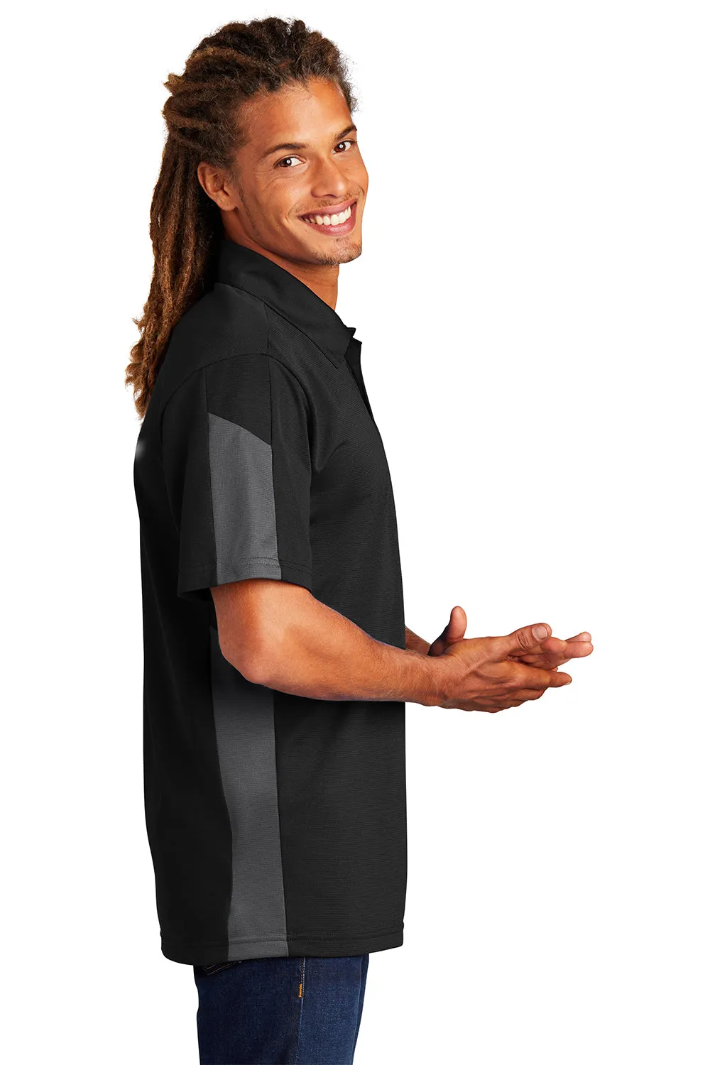 Sport-Tek Mens Active Mesh Moisture Wicking Short Sleeve Polo Shirt - Black/Grey Clothing Sport-Tek
