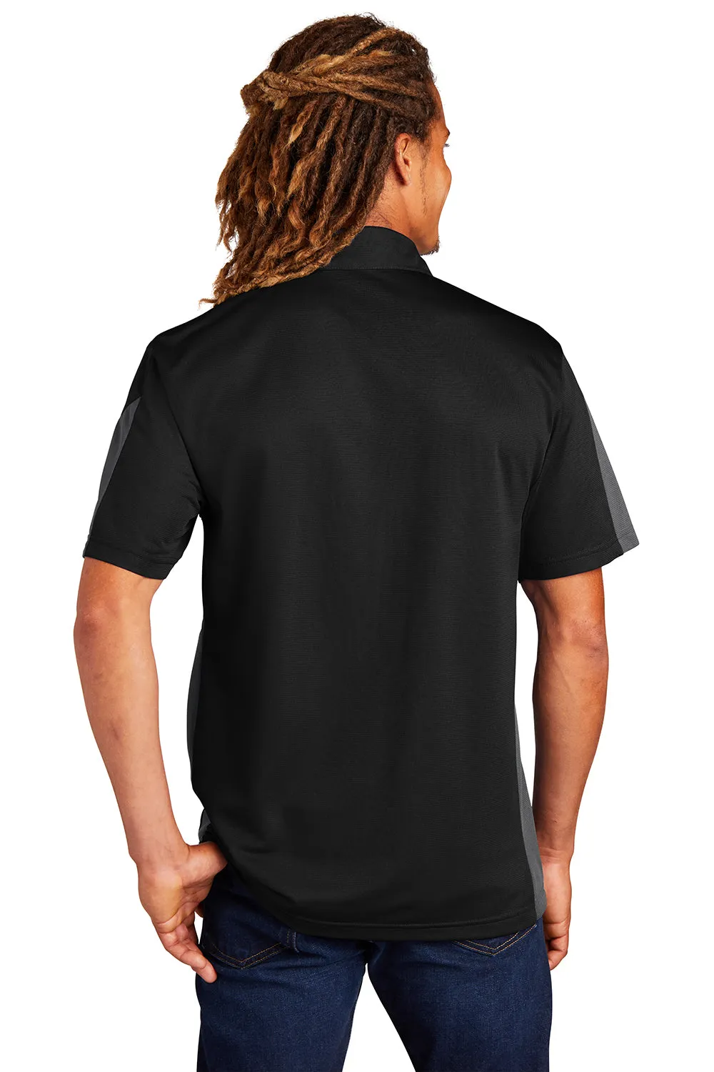 Sport-Tek Mens Active Mesh Moisture Wicking Short Sleeve Polo Shirt - Black/Grey Clothing Sport-Tek