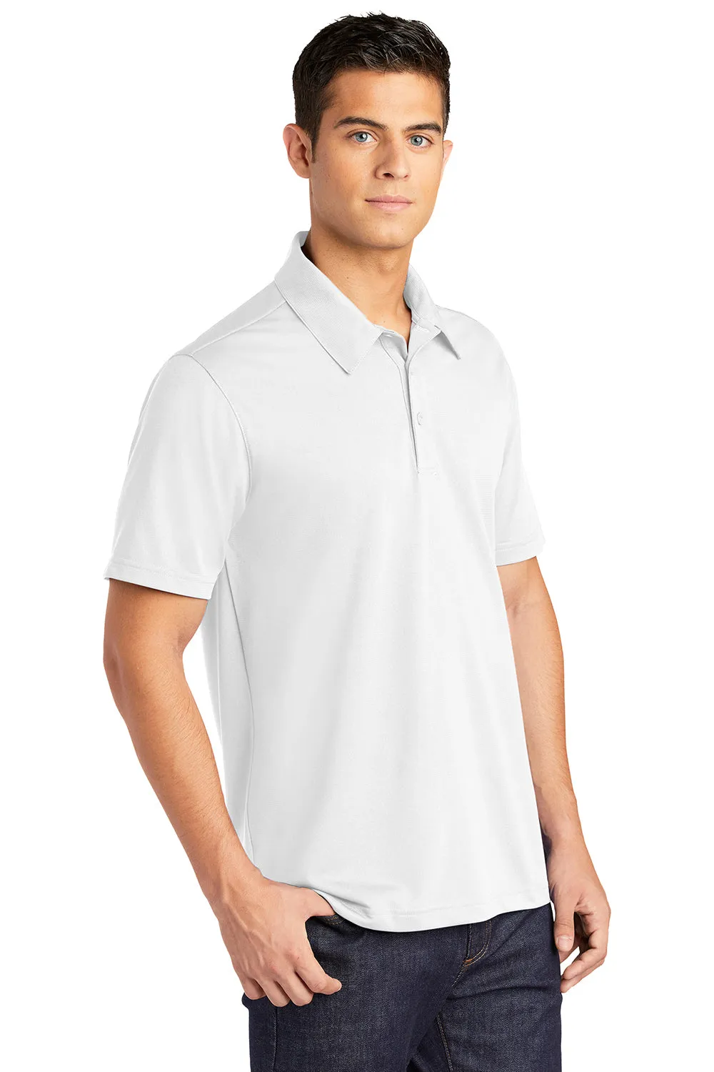 Sport-Tek Mens Active Mesh Moisture Wicking Short Sleeve Polo Shirt - White Clothing Sport-Tek