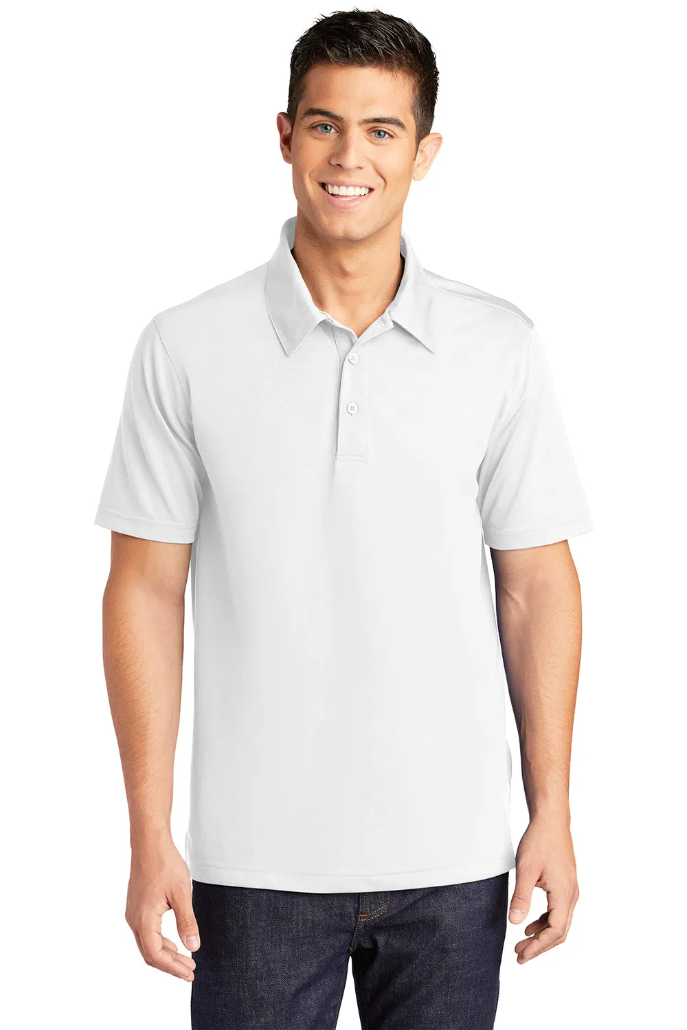 Sport-Tek Mens Active Mesh Moisture Wicking Short Sleeve Polo Shirt - White Clothing Sport-Tek