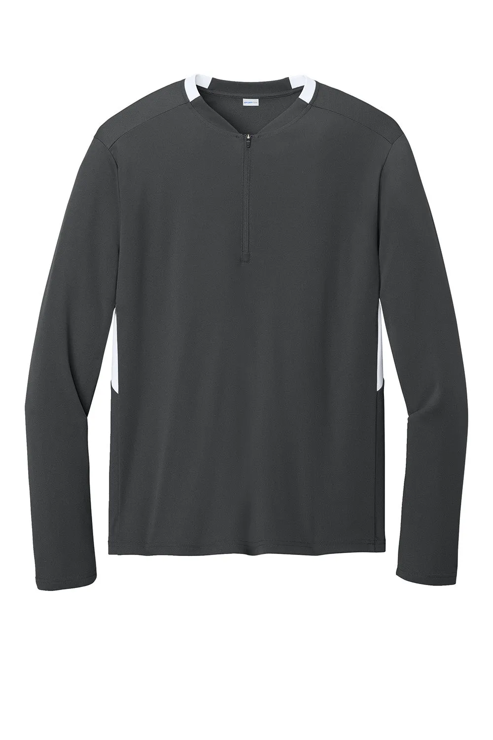 Sport-Tek Mens Club Moisture Wicking 1/4 Zip Sweatshirt - Iron Grey/White Clothing Sport-Tek
